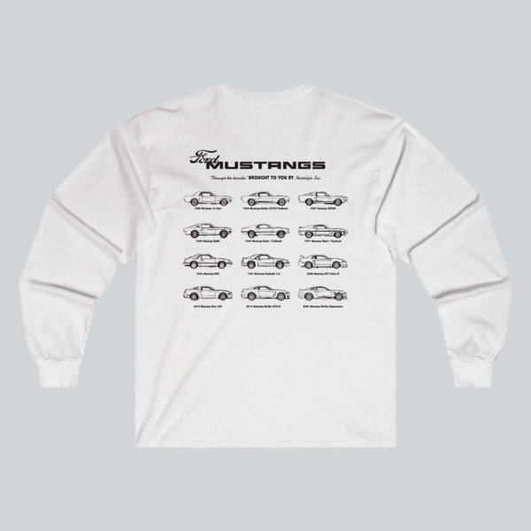 Ford Mustang Through the Decades Long sleeve T shirt Nostalgia Inc